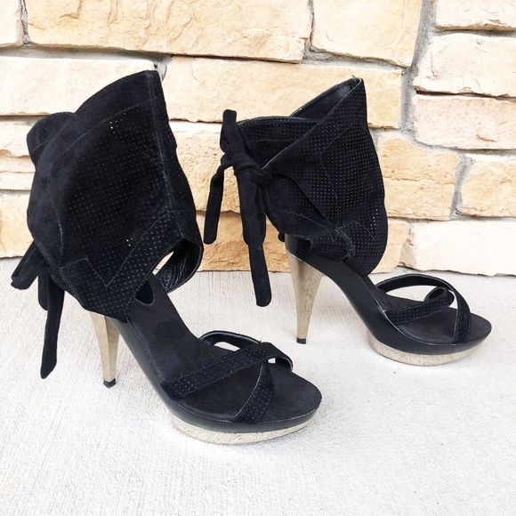 Bebe Black Suede Leather Platform Heals / Rare! - Picture 2 of 10